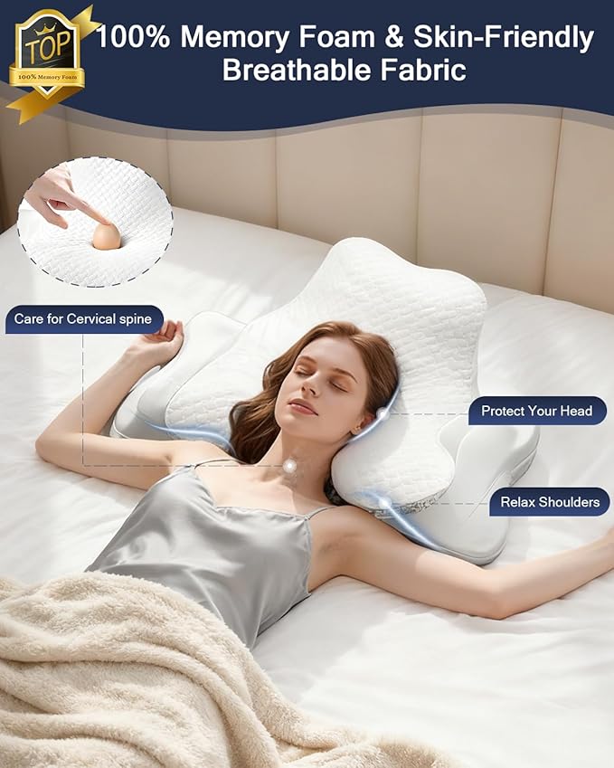 Cervical Neck Pillows&Reading Pillow for Bed Rest Lying,Book Leaning Wedge and Prone, Ergonomic Memory Foam Bed Wedge Pillow for Headboard, Chin & Back Support Pillows on Bedrest Couch（White）