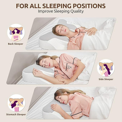 DONAMA Cervical Neck Pillow for Pain Relief,Odorless Contour Memory Foam Pillows with Cooling Pillowcase Cozy Sleeping, Orthopedic Ergonomic Bed Pillows for Side Back Stomach Sleepers