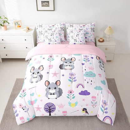 Erosebridal Comforters Queen Size Set with Sheets for Kids Floral Rats Bedding,7 Pieces Bed in a Bag Queen Cartoon Animal Bedding Sets with Comforter, Sheets, Pillowcases and Cushion Cases
