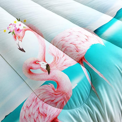 HOSIMA Ocean Beach Comforter Set,Fashion Flamingo Bedding Summer Seaside Nature Scenery Vacation Style Room Decor,Tropical Plants Palm Leaves Queen Comforter Set for Boys Women Girls Teens.