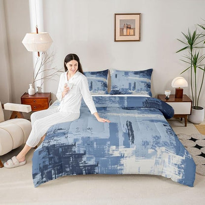Feelyou Abstract Bedding Set Kids Modern Abstract Art Comforter Set Light Blue Black Comforter for Boys Room Decor Lightweight Duvet Set Twin Size with 1 Pillow Case