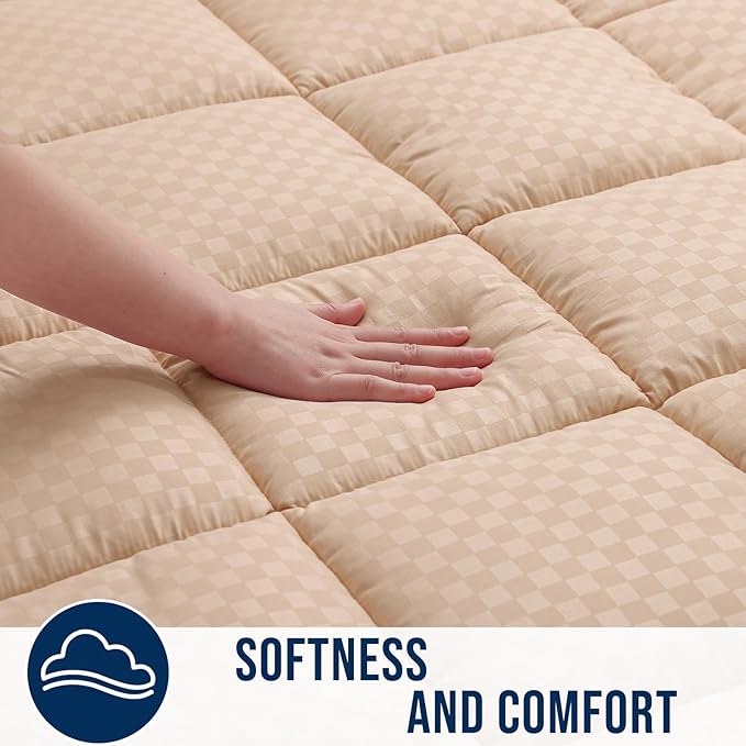 OLANLY Twin Quilted Fitted Mattress Pad – Soft Pillow Top Mattress Topper, Down Alternative Fill, Cooling Comfort Breathable Mattress Cover, Machine Washable Deep Pocket Mattress Protector, Beige