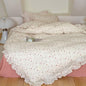 BuLuTu Rabbit Floral Print Duvet Cover Twin for Girls Kids, Muslin Cotton Comforter Cover with Ruffles, Chic Shabby Quilt Covers Children Toddler Bedding Set Twin, Zipper Closure, 4 Ties