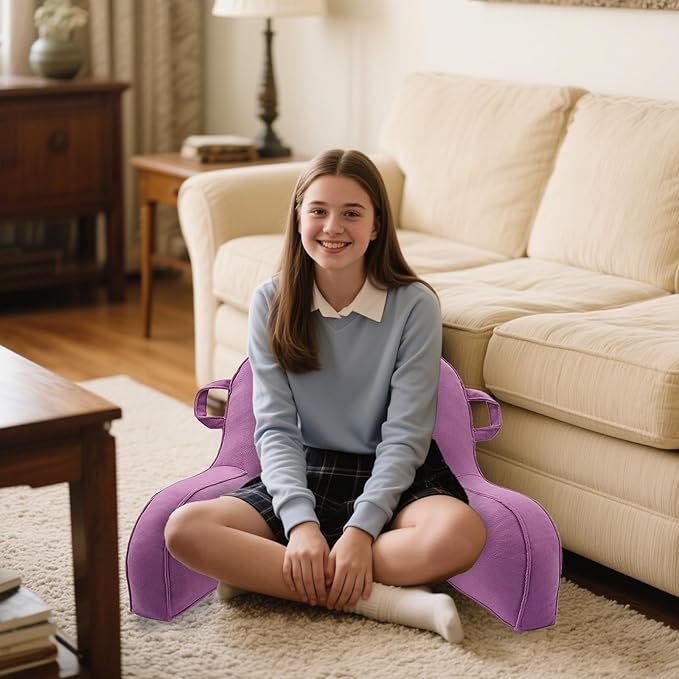 LiveGo Reading Pillow for Kids, Velvet Back Support Cushion for Sitting Up in Bed Adults, Kids Cuddle Cushion with Arms & Backrest Support Pillow for Teen Boys Girls Reading Bed Rest