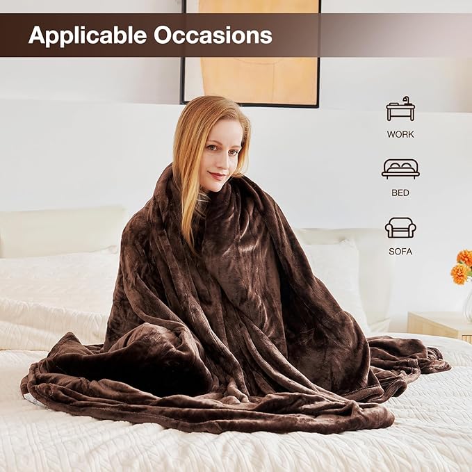 Electric Heated Blanket Twin Size 62”x84”,Soft Warmth Cozy with 5 Heating Settings 10 Hours Auto-Off, One Touch Operation, Machine Washable, Dark Brown