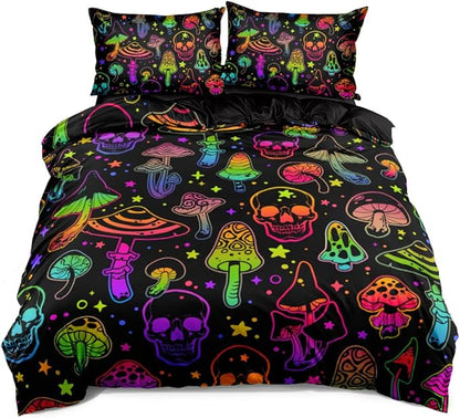 Mushroom Duvet Cover Full Trippy Comforter Cover Aesthetic Bedding Set Colorful Bed Set Spring Mushroom Bedroom Decor