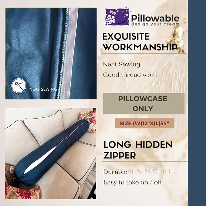 Case ONLY - Blue 54x12 inches Round Body Pillowcase - Cover Only - Zipper Pillowcase - 100% Brushed Microfiber - Bolster Pillow Cover - Fits Only Pillowable Round Body Pillow