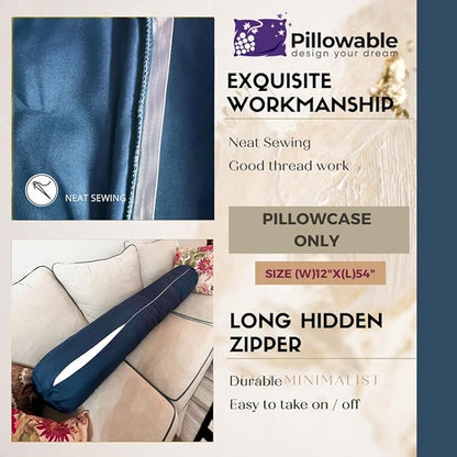 Case ONLY - Blue 54x12 inches Round Body Pillowcase - Cover Only - Zipper Pillowcase - 100% Brushed Microfiber - Bolster Pillow Cover - Fits Only Pillowable Round Body Pillow
