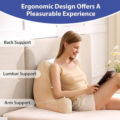 Reading Pillows for Sitting in Bed Adult, Back Pillow for Bed Sitting Up, Backrest Pillows with Shredded Foam for Adult&Teens, Support Pillow with Arms for Beds, Couch, Floor, 18in, Beige