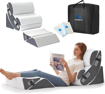 6PCS Wedge Pillow Set for After Surgery, Orthopedic Bed Wedge Pillow for Headboard, Memory Foam Back Pillow for Bed Sitting Up, Sit Up Pillow for Acid Reflux Relief, GERD, Anti Snoring (White)