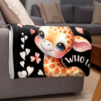 Giraffe Custom Blanket with Name Throw Blanket for Girls Just A Girl Who Loves Giraffes Gifts for Women Soft Comfortable for Bedding Couch Camping Traveling 40x50inches
