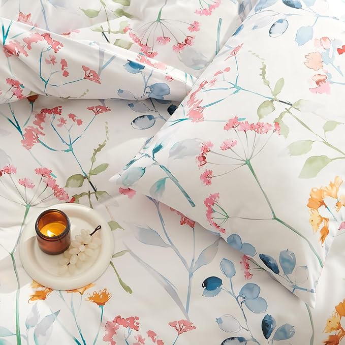 Floral Duvet Cover King 3 Pieces Watercolor Flower Pattern Bedding Set for Girls Colorful Flower Aesthetic Bedding Soft Microfiber Farmhosue Comforter Cover with 2 Pillowcases