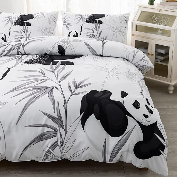 CVHOUSE Panda Bedding Set, Full Size, Cute Panda Comforter Set Cover, Soft, 1 Duvet Cover 2 Pillowcases, Christmas Decor, Full 79'x89'