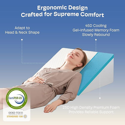 7.5" Bed Wedge Pillow for Sleeping Post-Surgery & Headboard Support - Acid Reflux, GERD, Heartburn & Snoring Relief - Memory Foam Back Support Pillow for Sitting, Resting, Reading