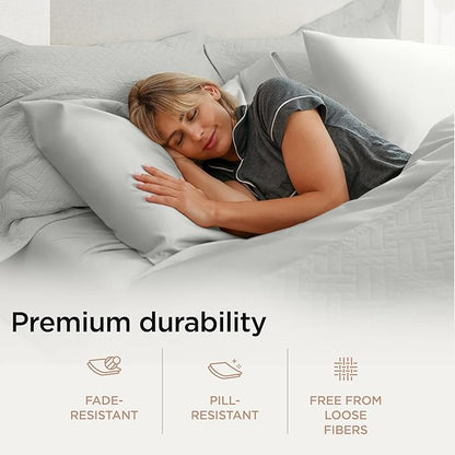 Threadmill Supima Cotton Sheets, 1000 Thread Count Soft 100% Cotton Sheets for Cal King Size Bed, 4 Pc Light Grey Cal King Bed Sheet Set, 5-Star Hotel Quality, Elasticized Deep Pocket Cal King Sheet