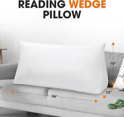 Cheer Collection Wedge Pillow for Reading in Bed, Plushy Headboard Wedge Pillow, Large Backrest Pillow for Bed, Soft Dorm Pillow Headboard Cushion, Elevation Pillow for Sleep & Relaxation