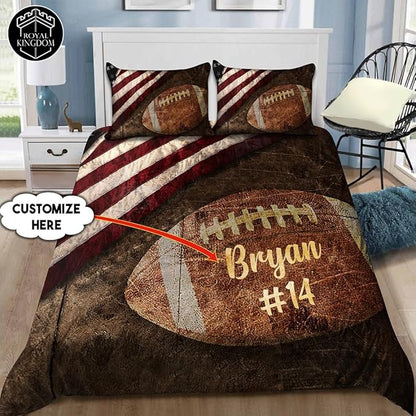 Personalized American Football Bedding Set, Kids 3 Piece Duvet Cover Set with Pillow Shams for Teens Boys, NO Comforter, Twin Size for Rugby Lovers (Football 03)
