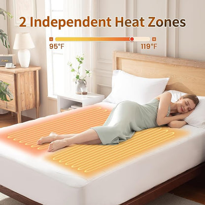 Heated Mattress Pad California King, Quilted Electric Mattress Pad Bed Warmer with Dual Controllers, 6 Heat Settings 10-Hour Auto Off, 17 Inch Deep Pocket, Machine Washable, White
