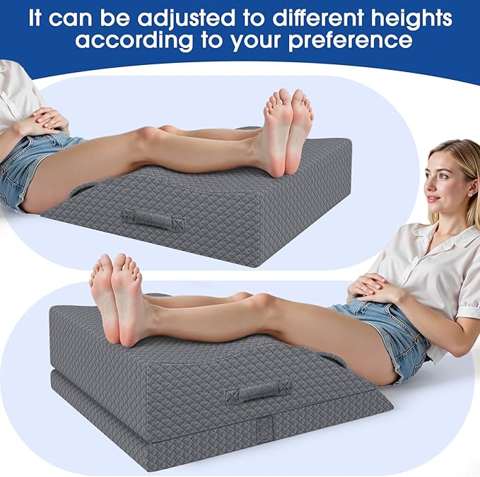 Elevation Pillows for Leg After Surgery, Memory Foam Adjustable Wedge Pillow for Injury or Rest, Ankle Pillow for Sleeping Blood Circulation Grey/Double Leg