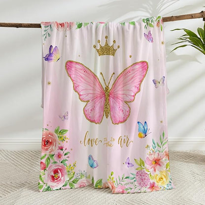 Butterfly Throw Blanket for Girls Teens Women Toddler Watercolor Blanket Soft Fuzzy Flannel Bed Blanket Plush Butterfly Birthday Gifts for Women Girls Mom Kids Teens Adults, 50”x60”