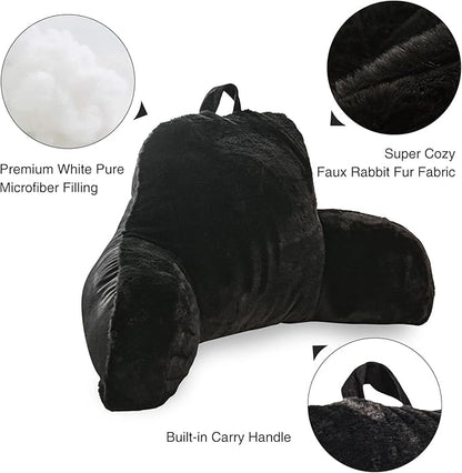 Aimuan Reading Pillow Bed Rest Pillow with Arms Rabbit Fur Cushion for Adults Teens Incline Rest Sitting up & Sleeping Snoring Pillow with Pregnancy Lumbar Back Support (Standard, Black)