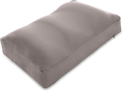 PILLOWY Premium Microbead Bed Pillow, Medium Extra Fluffy But Supportive - Ultra Comfortable Sleep with Silk Like Anti Aging Cover 85% Spandex/ 15% Nylon Breathable, Cooling Stone Gray