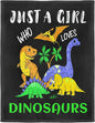 Dino Lover Blanket, Just A Girl Who Loves Dinosaurs Blanket, Soft Warm Cozy Fleece Throw, Gifts for Girls Women Kids, 50"x60", Black
