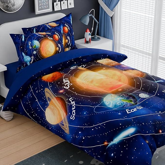 SANDJEST Solar System Comforter Set Twin, Ultra Soft Microfiber Bedding Sets with 3-Pieces, Comforters Bed Sets for Kids Children Boy Bedroom Decor