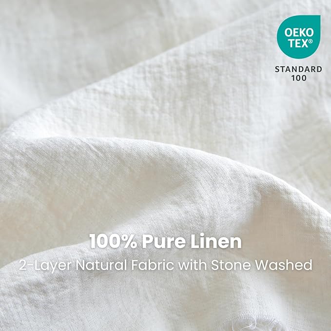Simple&Opulence 100% Linen Throw Blanket 55x75 inches, Farmhouse Boho Tassel Blanket for Couch, Bed, Sofa, Breathable Natural Cozy Décor, White ﻿