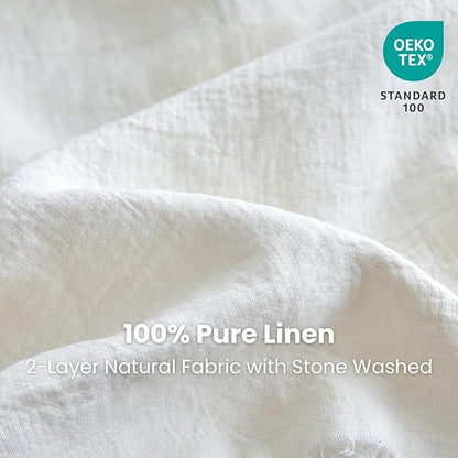 Simple&Opulence 100% Linen Throw Blanket 55x75 inches, Farmhouse Boho Tassel Blanket for Couch, Bed, Sofa, Breathable Natural Cozy Décor, White ﻿