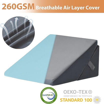 Wedge Pillow, 9&12” Adjustable Bed Wedge Pillow for Sleeping, Triangle Pillow for Back Pain Relief, Memory Foam Pillow Wedge for Post Surgery, Acid Reflux and Snoring, GERD, Grey