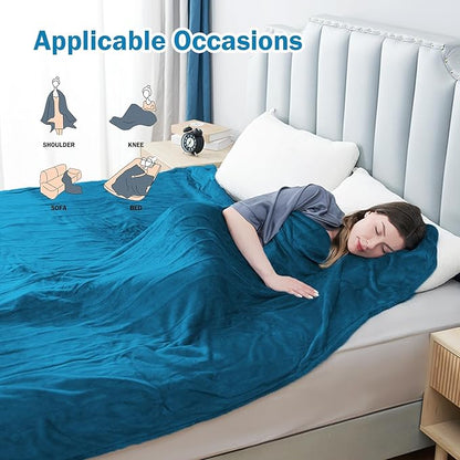 Electric Heated Blanket Queen Size 84"x 90",Dual Control Super Cozy Soft Flannel with 5 Heat Levels &10 Hours Auto Off, Home Office Use & Machine Washable, Teal/Blue Green
