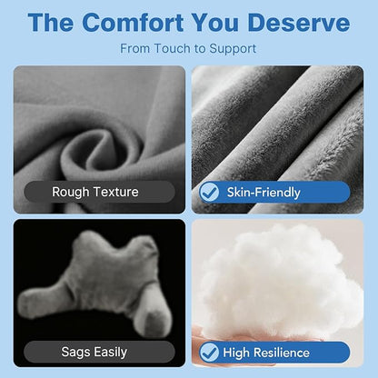 Reading Pillow Plus, Crystal Velvet Back Pillow Bed Sitting Up for Adult & Children, Back Rest Pillow Support for Reading & Rest Bed, Add Height and Removable Pillows Design, for Xmas Gift, Grey