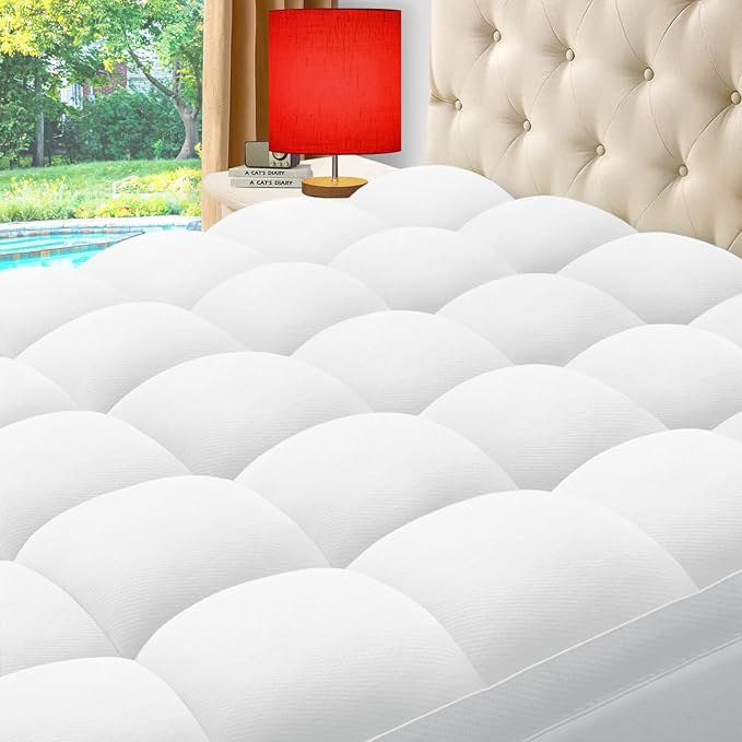 ELEMUSE Twin XL Cooling Bamboo Viscose Mattress Topper for College Dorm, Extra Long Twin Mattress Pad Cover for Back Pain, Soft Pillowtop with Elastic Deep Pocket, Overfilled Down Alternative Filling