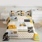 Feelyou Construction Comforter Set Queen Size Kids Cartoon Car Excavator Tractor Toddler Comforter Equipment Trucks Plaid Grid Yellow Comforter Set Construction Vehicles Duvet Set Quilt Set