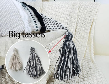 Chenille and Cotton Long Pillow for Bed, Striped Textured Boho Lumbar Throw Pillow Cover 14x36, Neutral Accent Decorative Extra Long Body Pillow Case for Couch, Sofa, Bedroom, Black and White