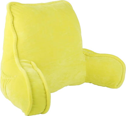 Home Soft Things Super Soft Bedrest Reading Pillow, Lounger Backrest Pillow for Sitting in Bed with Arms Pockets, 20" x 18" x 17", Butter Cup