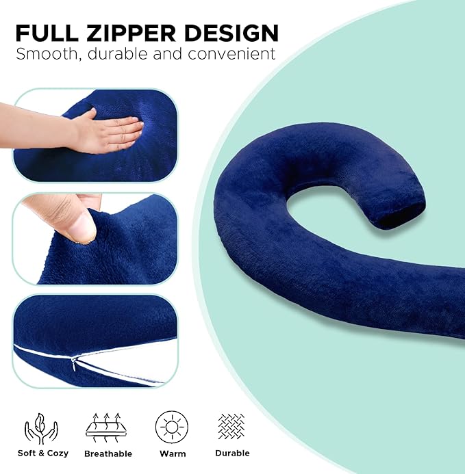 Body Pillow for Adults - Soft Long Bed Pillows Insert for Sleeping - Shredded Memory Foam and Removable Washable Cover - Swan Shaped Side Sleeper Pregnancy Pillow 49 Inch (Blue)