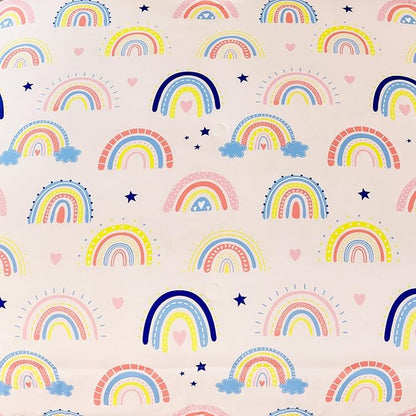 ANGIYUIN 6Pcs Beige Rainbow Queen Comforter Set - Cartoon Love Hearts and Stars Girl Bedding Set for Kids - Cute Soft Kid Bed in A Bag with Comforter, Sheets, Pillowcases