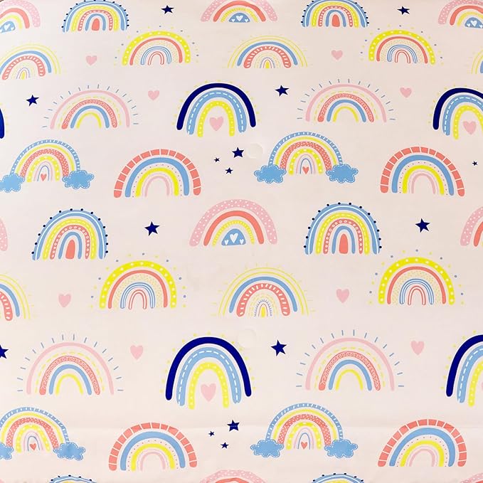 ANGIYUIN 6 Pieces Beige Rainbow Girls Full Size Comforter Set Cartoon Love Hearts Stars Bedding Set for Kids Girls Cute Soft Lightweight Bed in A Bag with Rainbow Comforter, Sheets, Pillowcases
