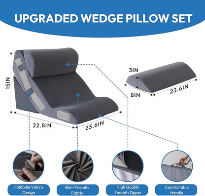 4PCS Wedge Pillow Set for After Surgery, Back Pillow for Bed Sitting up, 10-in-1 Foam Wedge Pillow for Acid Reflux & Back Pain Relief, Post Surgery Pillow for GERD & Snoring, Plush Grey