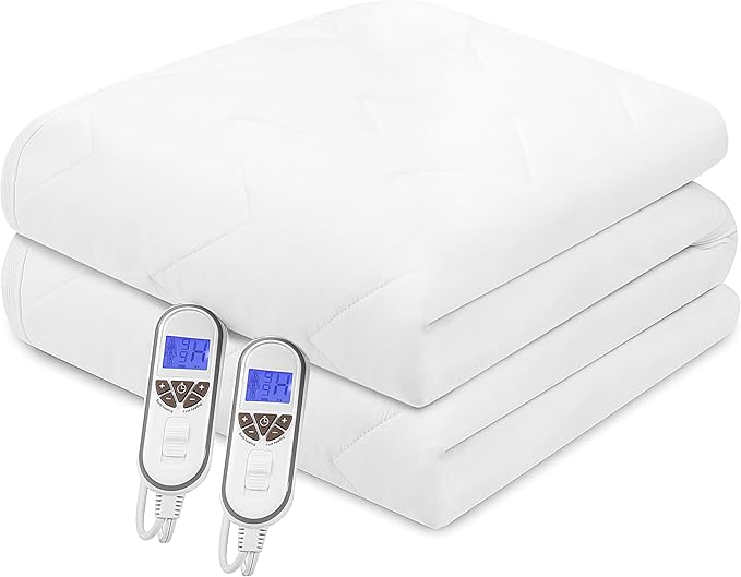 Bwarm Premium Multi-Zone Electric Heated Mattress Pad King Size, 78" x 80", Dual Controllers, 9 Heat Settings, 1-12 Hours Auto Off, Individual Body and Feet Settings, Machine Washable