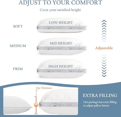 Organic Cotton Queen Bed Pillows, Shredded Memory Foam Pillows, Adjustable Bed Pillow for Sleeping, 20"x30"Organic Cotton Bed Pillows for Side, Back, Stomach Sleepers（Pack of 1）