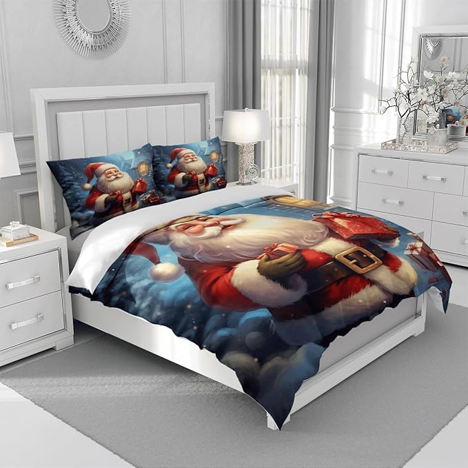 Christmas Duvet Cover Bedding Sets King Size for Kids Girls Teens, Christmas Petal Country Bedding Décor, 1 Duvet Cover and 2 Pillow Shams - 80x90 inches