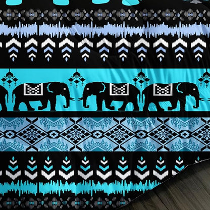 Western Comforter Set Queen Size Elephant Print Bedding for Kids,Blue Series Animal Themed Bedding Set for Boys Girls Room Decor,Boho Bedding Comforter Sets with 2 Pillowcases.