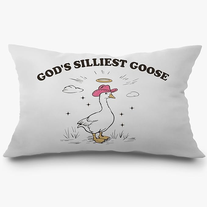God's Silliest Goose Funny Christian Pillow Covers 12x20, Christian Room Decor, Western Pink Cowgirl Hat Silly Goose Decorative Lumbar Pillow Covers for Home Bedroom Living Room