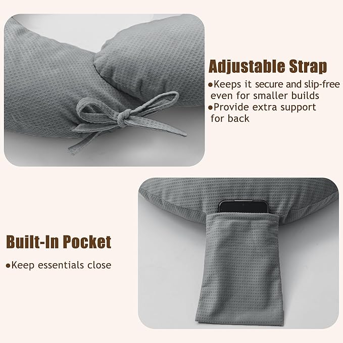 XWZO Reading Pillow for Gaming, Crocheting or Playing with Strong Arm Support, Gaming Pillow for Arm Rest When Sitting in Bed & Sofa, Lap Pillow Swen with Tiebacks and Side Pocket, Grey