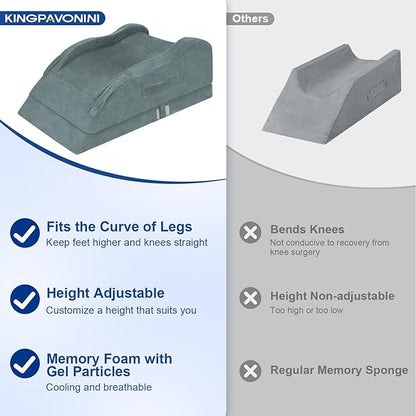 KingPavonini Adjustable Leg Elevation Pillows for After Surgery with Ergonomic Curve, Cooling Memory Foam Leg Pillow for Knee Surgery Recovery, Wedge Pillow for Legs, Back Pain Relief (Double Leg)