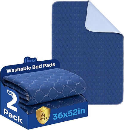 Hide Stains Bed Pads Washable Waterproof for Incontinence, 4-Layer Absorbency Pee Pads, Washable Underpad, Bed Wetting Pad for Elderly, Adults, Pets, 36"x52"-2 Pack, Navy Blue
