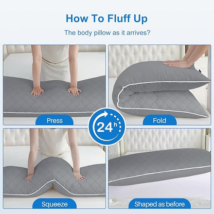 YZ HOME Long Body Pillow for Adults - Firm Body Pillow Insert with Shredded White Memory Foam, Adjustable Height, Soft Support for Side Sleeping, Pregnant Women, Washable (Grey, 20x54 Inch)